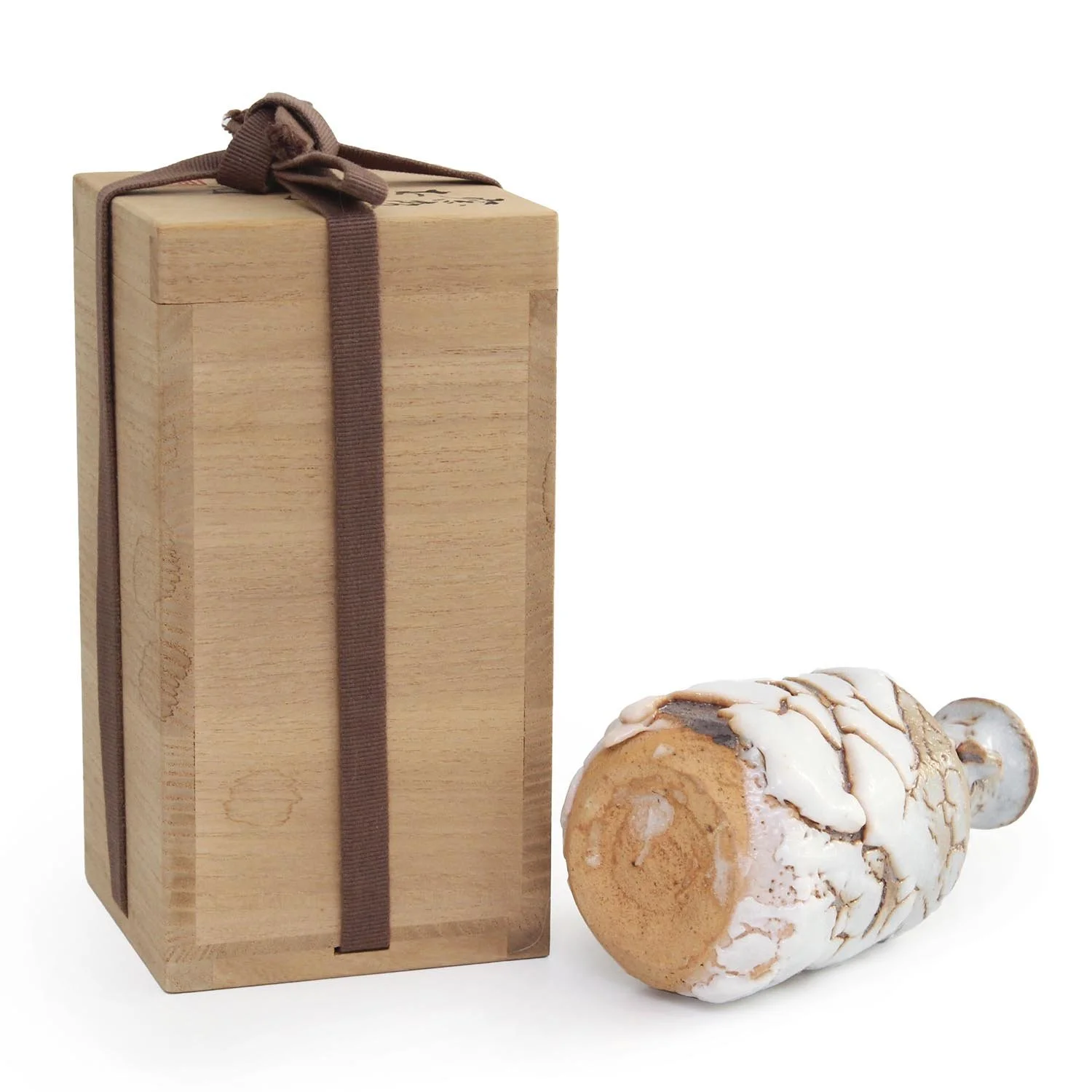 Ken Matsuzaki - Shino Sake Pourer with Signed Wooden Box (IN